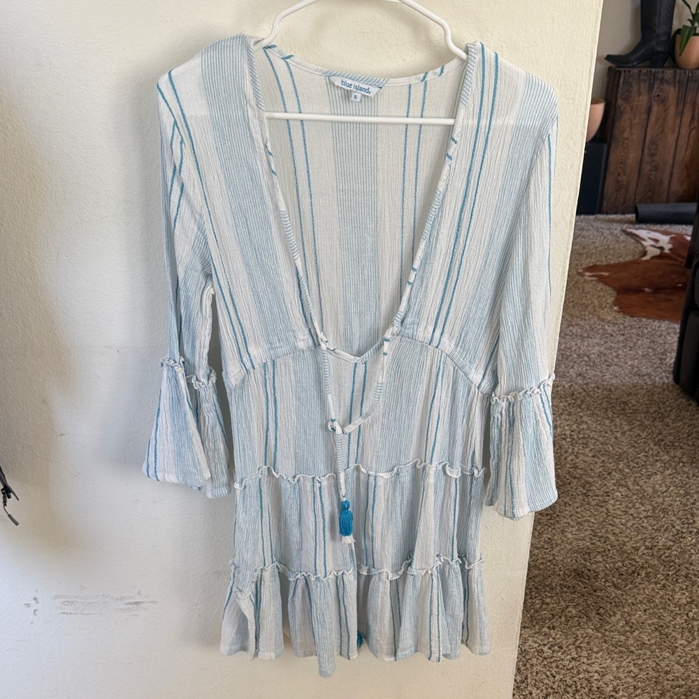 Blue Island Striped Blue and White Women's Swim Cover-Up